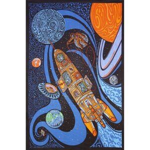 New Blast Off Rocket Mini Tapestry Galaxy Cosmos Planet Stars Wall Decor Art NIP